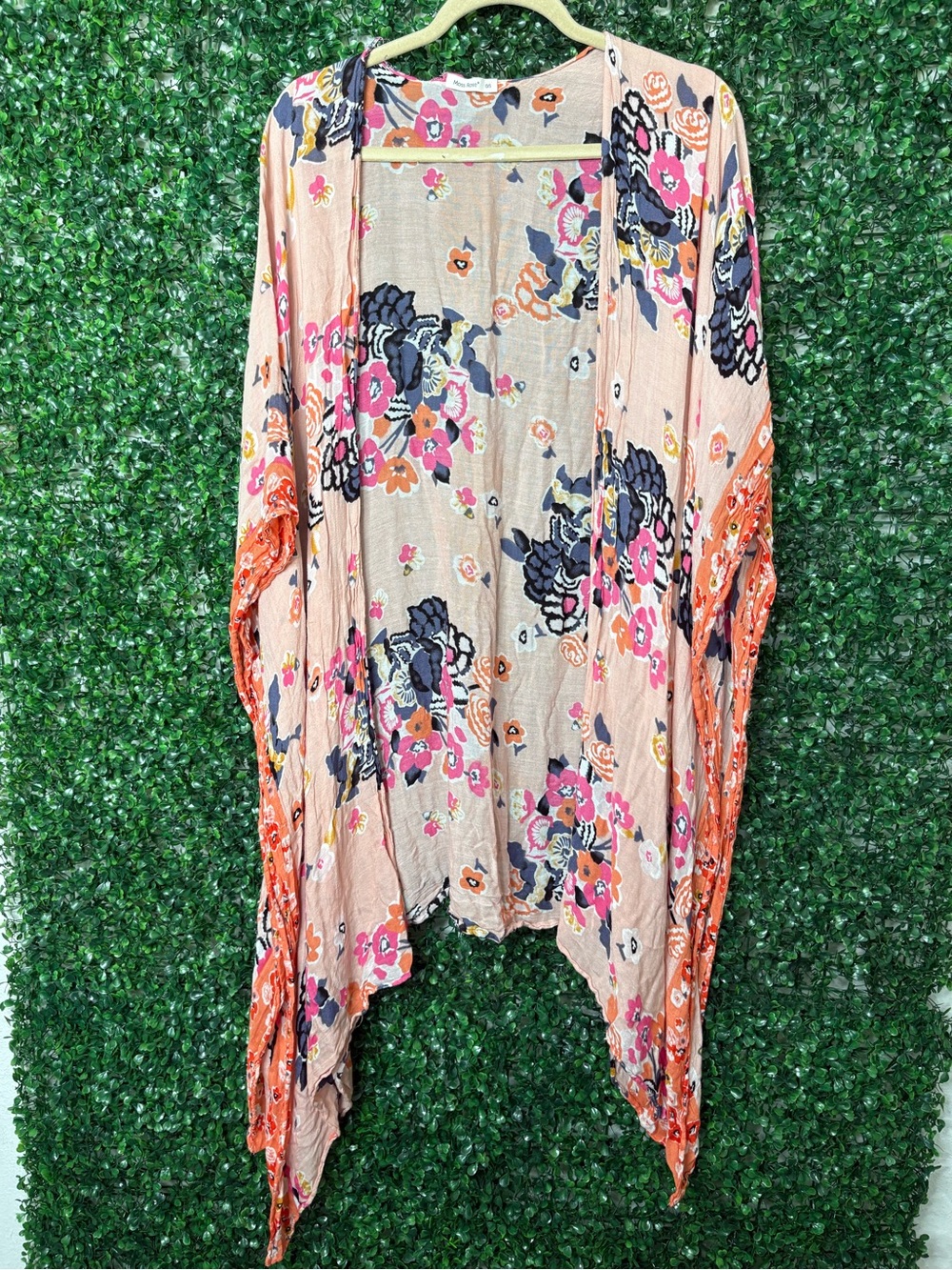 Moss Rose Peach Floral Open-Front Boho Kimono Tunic